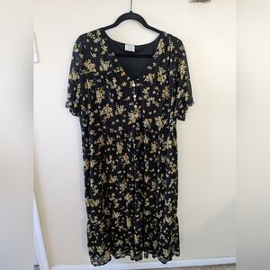 Siren Lily Black & Yellow Midi Dress, size 2X